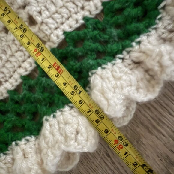 Vintage Crochet Blanket Throw Handmade Creamy White With Green Trim Immaculate - Picture 9 of 11